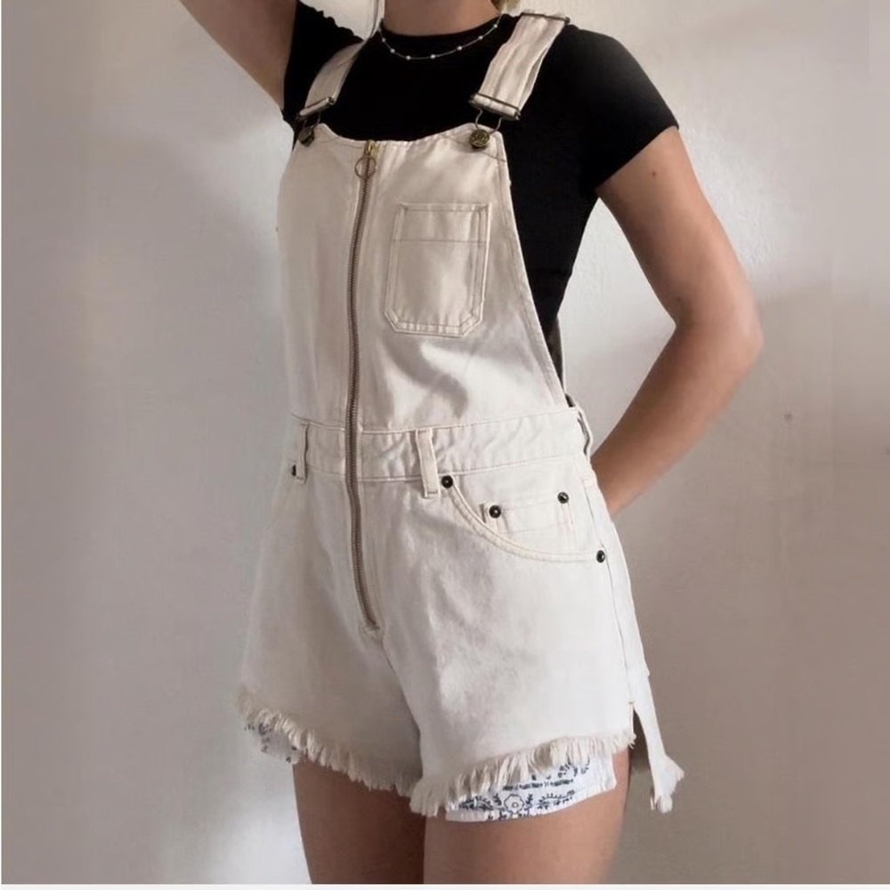 We the Free Womens 0 Off White Sunkissed Shortall Overalls